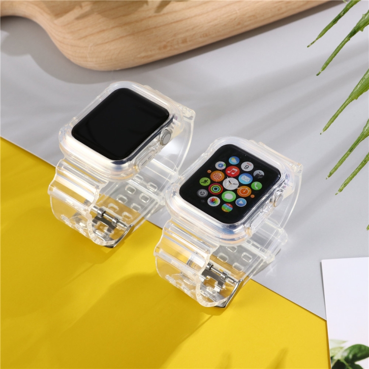 

For Apple Watch Series 6 & SE & 5 & 4 44mm / 3 & 2 & 1 42mm One Piece Transparent Silicone Armor Strap