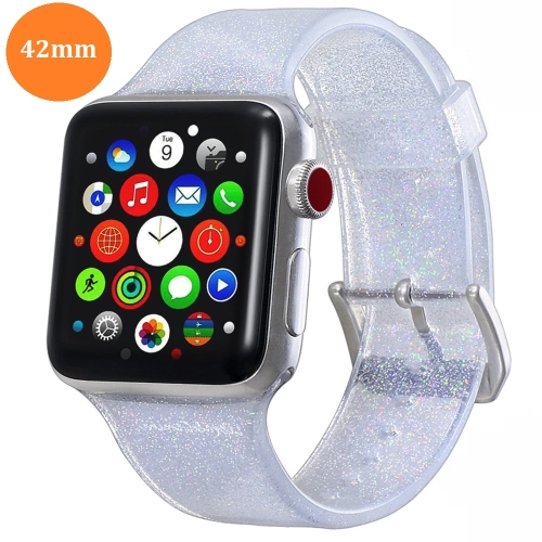 

For Apple Watch Series 6 & SE & 5 & 4 44mm / 3 & 2 & 1 42mm Glitter Silicone Strap(White)