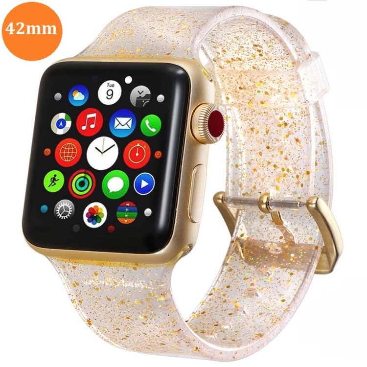 

For Apple Watch Series 5 & 4 44mm / 3 & 2 & 1 42mm Glitter Silicone Strap(Gold)