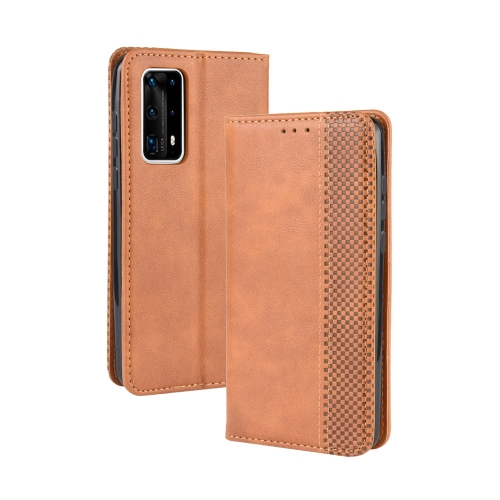 

For Huawei P40 Pro+/P40 Pro Plus Magnetic Buckle Retro Crazy Horse Texture Horizontal Flip Leather Case , with Holder & Card Slots & Photo Frame(Brown)