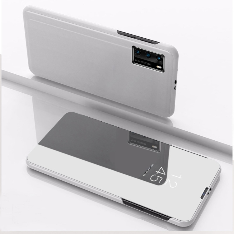 

For OPPO Reno 4 Plated Mirror Horizontal Flip Leather Case with Holder(Silver)