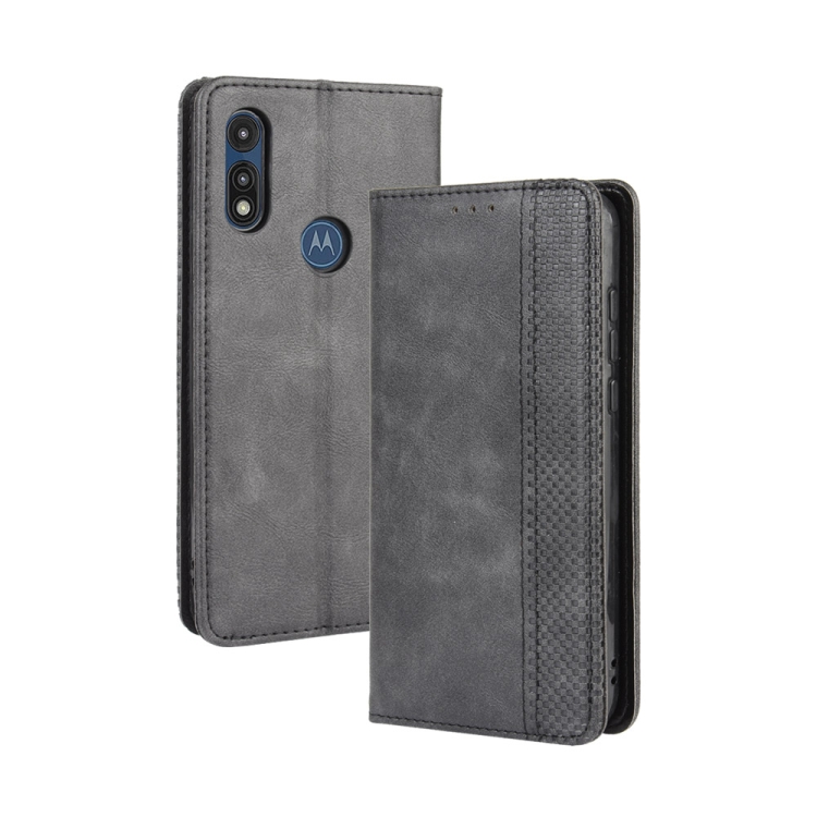

For Motorola Moto E (2020) Magnetic Buckle Retro Crazy Horse Texture Horizontal Flip Leather Case , with Holder & Card Slots & Photo Frame(Black)