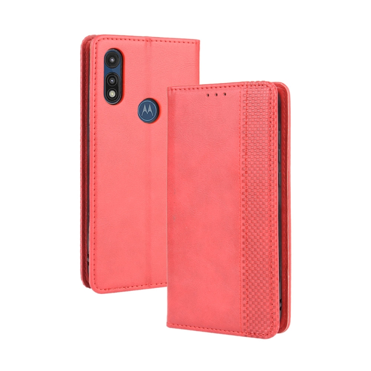 

For Motorola Moto E (2020) Magnetic Buckle Retro Crazy Horse Texture Horizontal Flip Leather Case , with Holder & Card Slots & Photo Frame(Red)