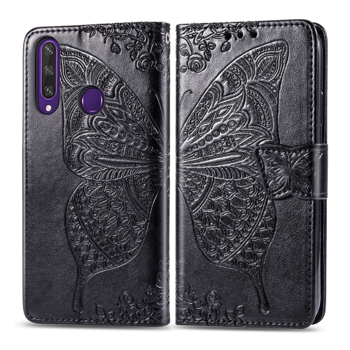 

For Huawei Y6P Butterfly Love Flower Embossed Horizontal Flip Leather Case with Bracket / Card Slot / Wallet / Lanyard(Black)