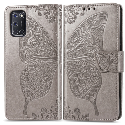 

For OPPO A52/A72/A92 Butterfly Love Flower Embossed Horizontal Flip Leather Case with Bracket / Card Slot / Wallet / Lanyard(Gray)