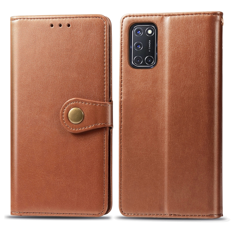 

For OPPO A52/A72/A92 Retro Solid Color Leather Buckle Phone Case with Lanyard & Photo Frame & Card Slot & Wallet & Stand Function(Brown)