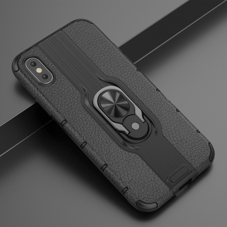 

For iPhone X / XS Shockproof PC + TPU Case with Ring Holder(Black)