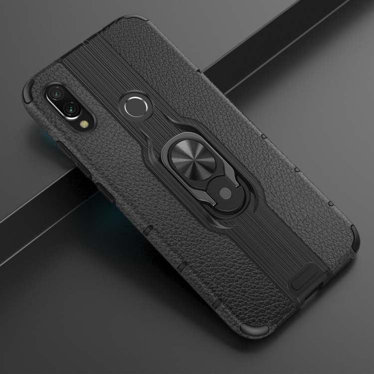 

For Xiaomi Redmi Note 7 Shockproof PC + TPU Case with Ring Holder(Black)