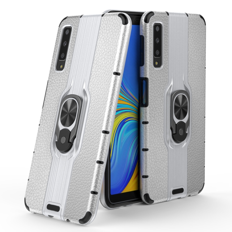

For Samsung Galaxy A7 (2018) Shockproof PC + TPU Case with Ring Holder(Silver)