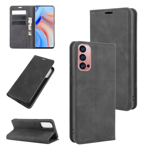 

For OPPO Reno 4 Pro 5G Retro-skin Business Magnetic Suction Leather Case with Holder & Card Slots & Wallet(Black)