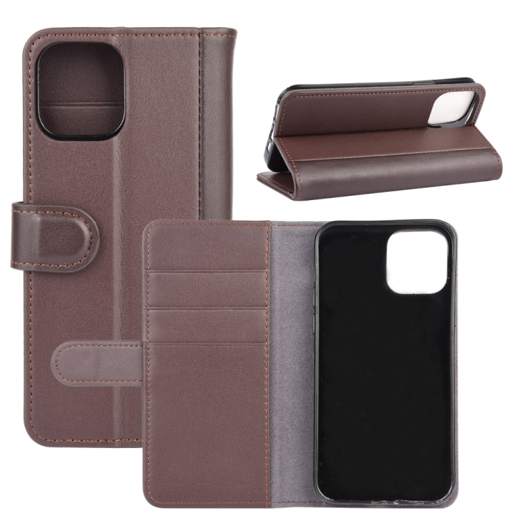 

For iPhone 12 6.1 inch Horizontal Flip Genuine Leather Case with Holder & Card Slots & Wallet(Brown)