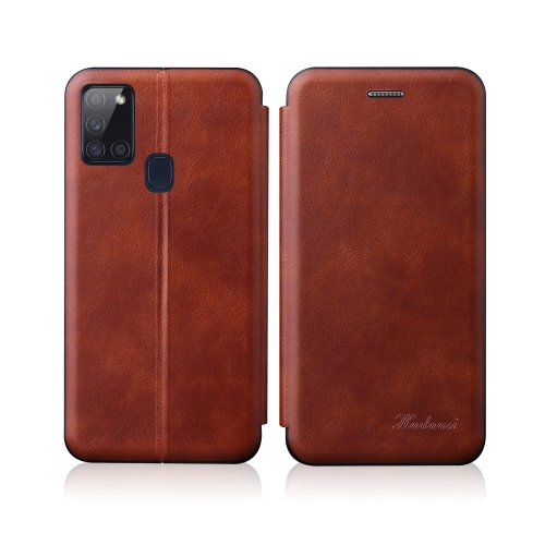 

For Samsung Galaxy A21S Integrated Electricity Pressing Retro Texture Magnetic TPU+PU Leather Case with Card Slot & Holder(Brown)