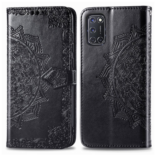 

For OPPO A52 / A72 / A92 Halfway Mandala Embossing Pattern Horizontal Flip Leather Case with Holder & Card Slots & Wallet & Photo Frame & Lanyard(Black)