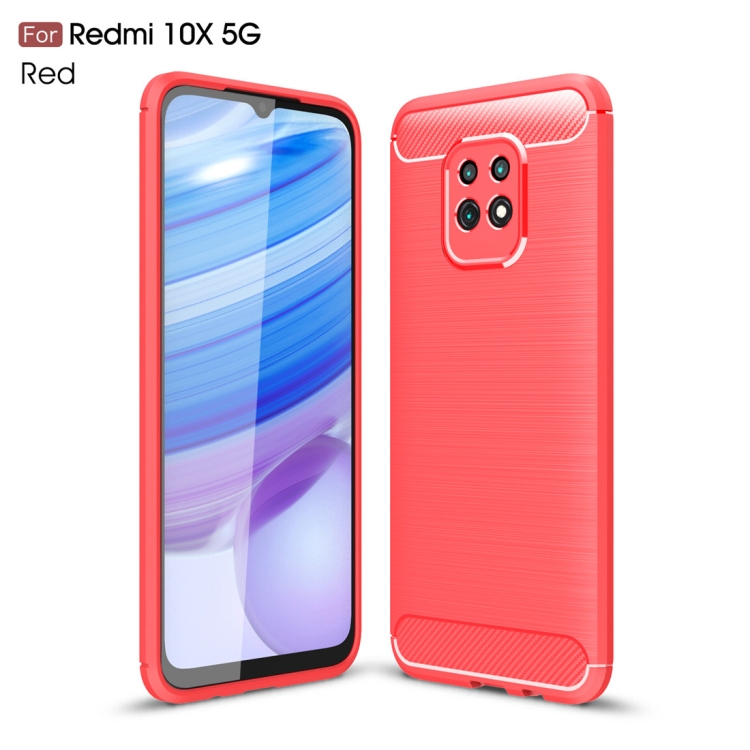 

For Xiaomi Redmi 10X 5G Brushed Texture Carbon Fiber Shockproof TPU Case(Red)