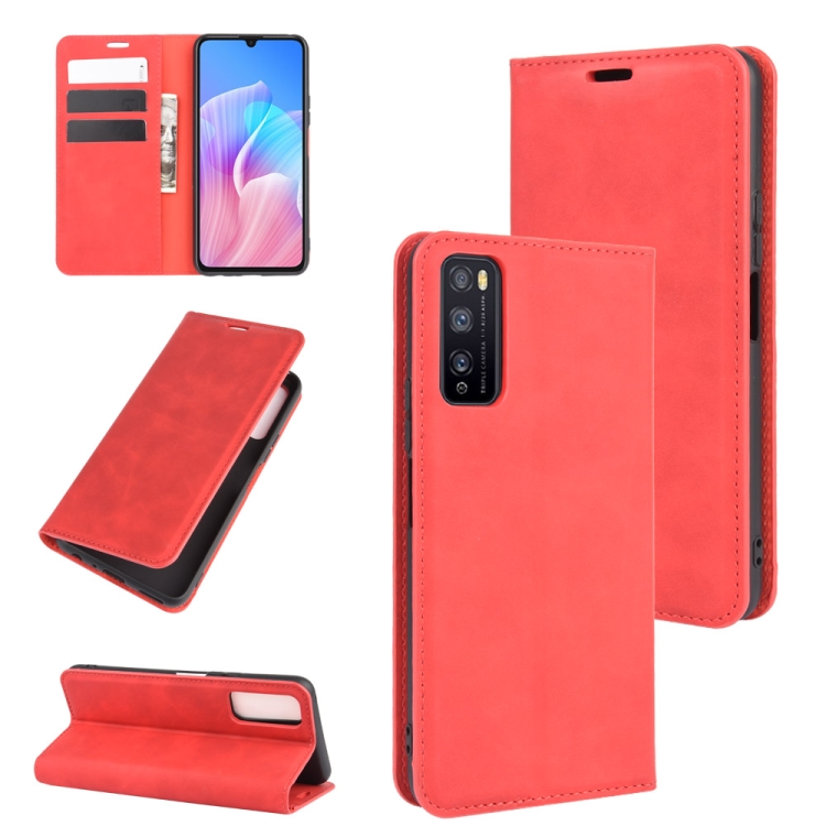 

For Huawei Enjoy Z 5G Retro-skin Business Magnetic Suction Leather Case with Holder & Card Slots & Wallet(Red)