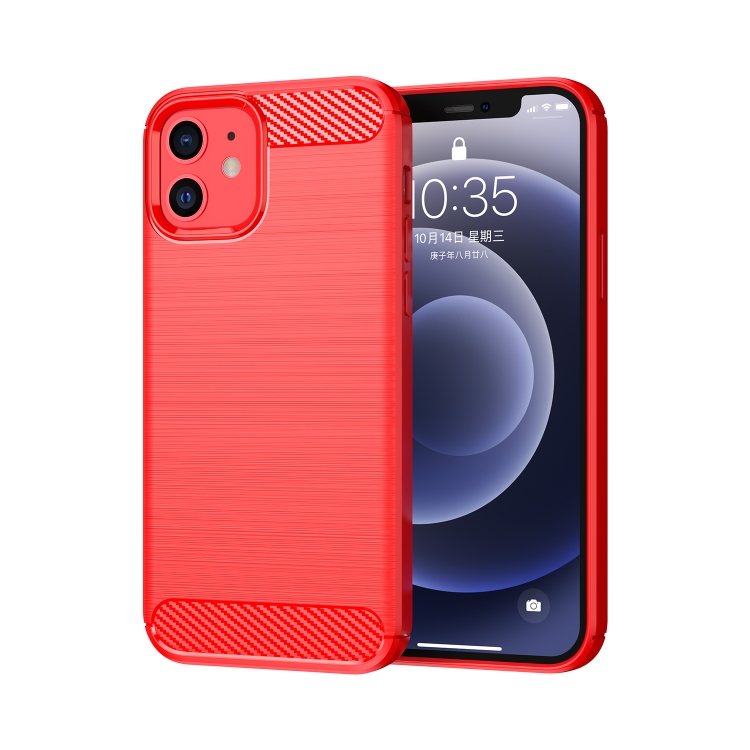 

For iPhone 12 / 12 Pro 6.1 inch Brushed Texture Carbon Fiber TPU Case(Red)