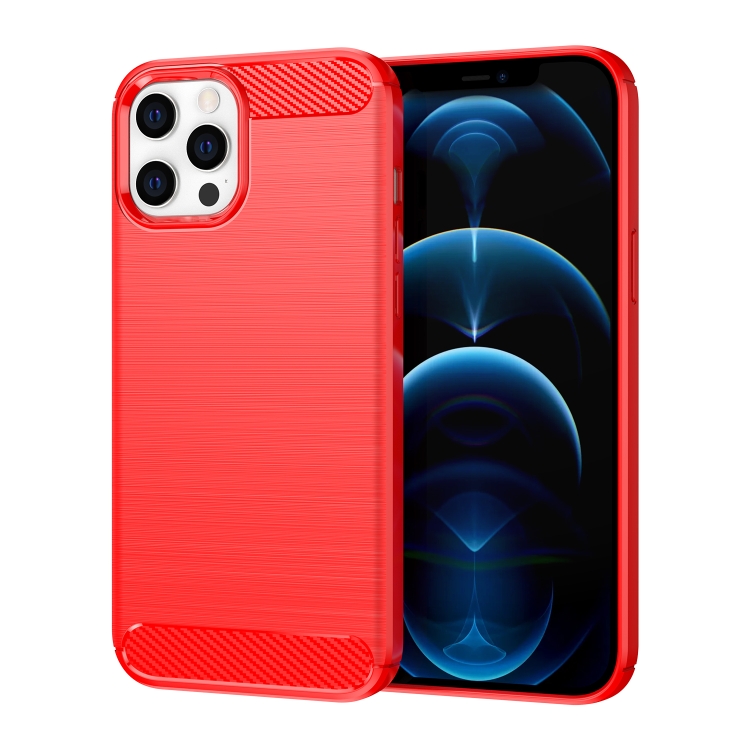 

For iPhone 12 Pro Max Brushed Texture Carbon Fiber TPU Case(Red)