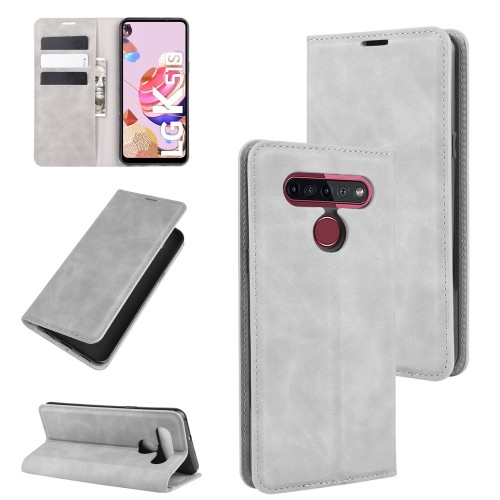 

For LG K41S / K51S Retro-skin Business Magnetic Suction Leather Case with Holder & Card Slots & Wallet(Grey)