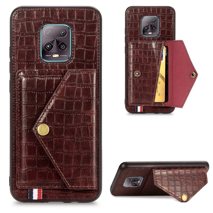 

For Xiaomi Redmi 10X Pro 5G Crocodile Pattern PU+TPU+PVC Shatter-resistant Mobile Phone Case with Magnetic Invisible Holder & Holder & Card Slots(Brown)