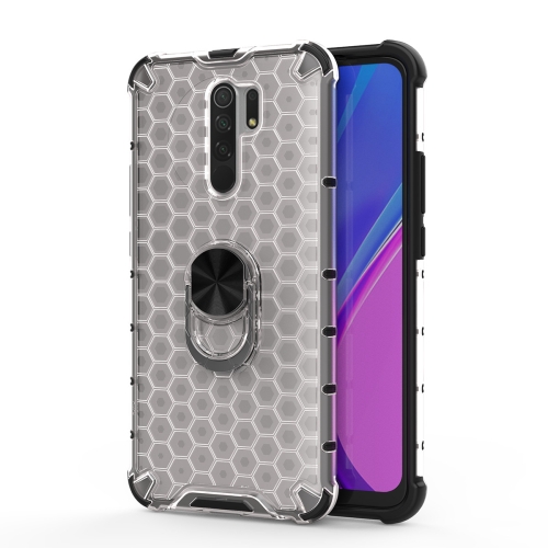 

For Xiaomi Redmi 9 Shockproof Honeycomb PC + TPU Ring Holder Protection Case(White)