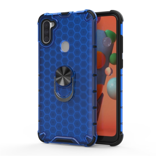 

For Samsung Galaxy A11 Shockproof Honeycomb PC + TPU Ring Holder Protection Case(Blue)