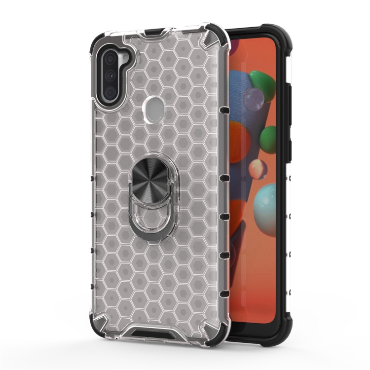 

For Xiaomi Redmi Note 8 Shockproof Honeycomb PC + TPU Ring Holder Protection Case(White)
