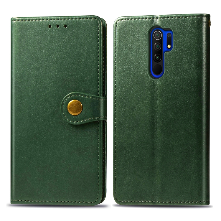 

For Xiaomi Redmi 9 Retro Solid Color Leather Buckle Phone Case with Photo Frame & Card Slot & Wallet & Bracket(Green)