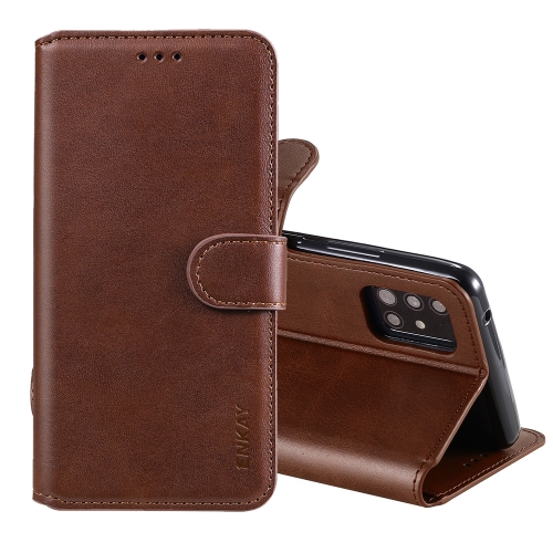 

For Samsung Galaxy A51 ENKAY Hat-Prince Horizontal Flip Leather Case with Holder & Card Slots & Wallet(Brown)
