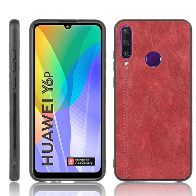 

For Huawei Y6p Shockproof Sewing Cow Pattern Skin PC + PU + TPU Case(Red)