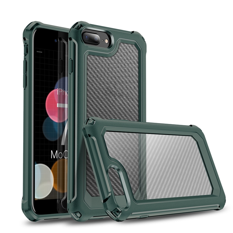 

For iPhone 7 Plus & 8 Plus Transparent Carbon Fiber Texture Rugged Full Body TPU+PC Scratch-Resistant Shockproof Case(Army Green)