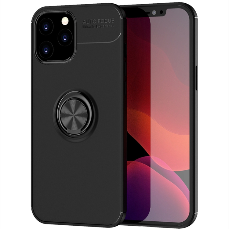 

For iPhone 12 Pro Max Metal Ring Holder 360 Degree Rotating TPU Case(Black+Black)