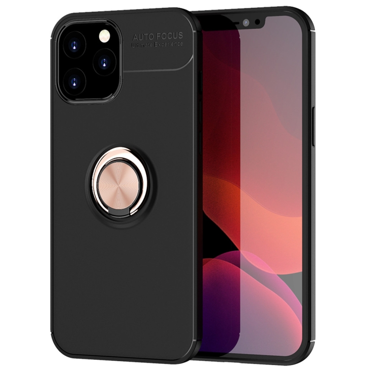 

For iPhone 12 Pro Max Metal Ring Holder 360 Degree Rotating TPU Case(Black+Rose Gold)