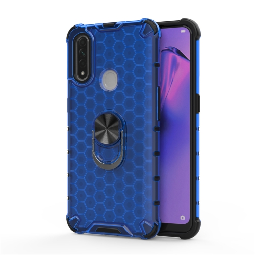 

For OPPO A8 Shockproof Honeycomb PC + TPU Ring Holder Protection Case(Blue)