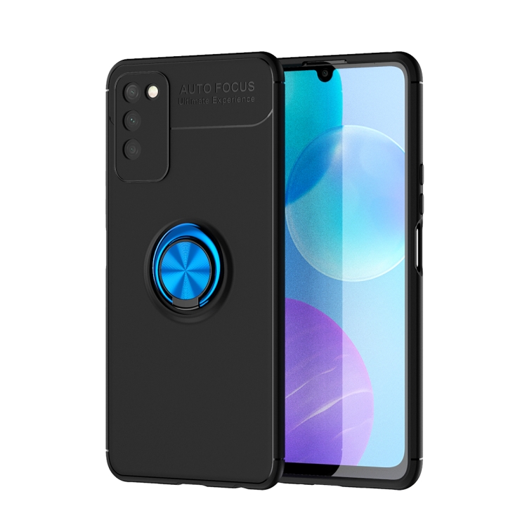

For Huawei Honor 30 Lite Metal Ring Holder 360 Degree Rotating TPU Case(Black+Blue)