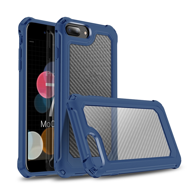 

For iPhone 7 & 8 & 6 & 6s Transparent Carbon Fiber Texture Rugged Full Body TPU+PC Scratch-Resistant Shockproof Case(Blue)