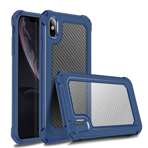 

For iPhone XS Max Transparent Carbon Fiber Texture Rugged Full Body TPU+PC Scratch-Resistant Shockproof Case(Blue)