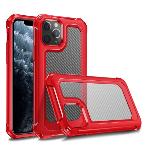 

For iPhone 11 Pro Transparent Carbon Fiber Texture Rugged Full Body TPU+PC Scratch-Resistant Shockproof Case(Red)