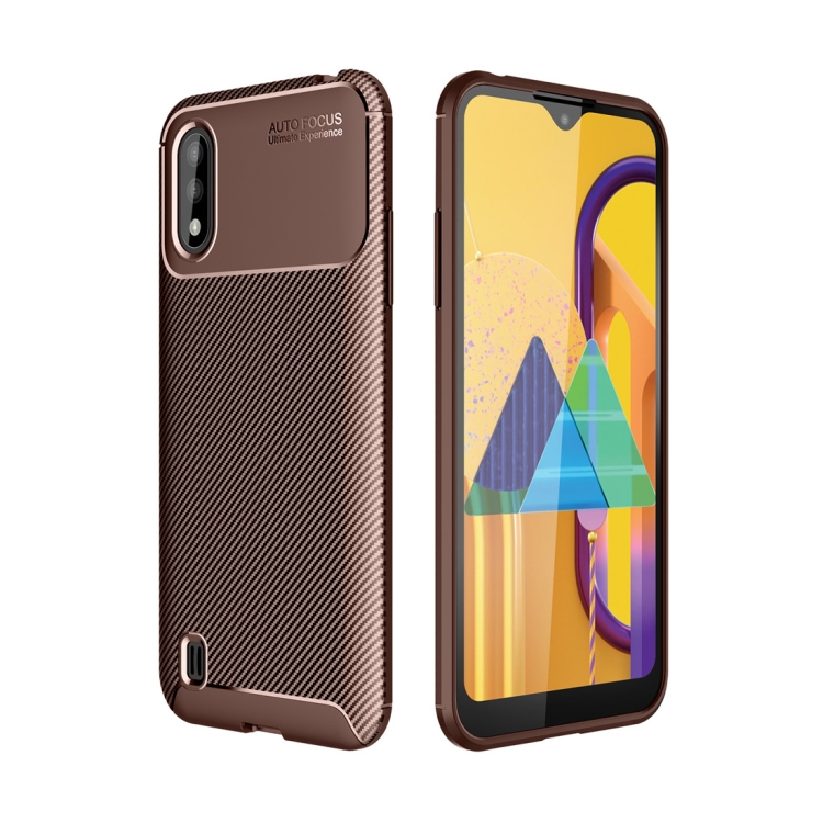 

For Samsung Galaxy M01 Carbon Fiber Texture Shockproof TPU Case(Brown)