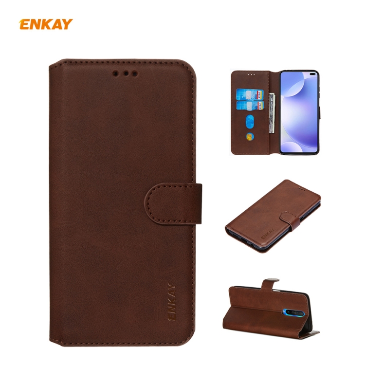

For Xiaomi Redmi K30 ENKAY Hat-Prince Horizontal Flip Leather Case with Holder & Card Slots & Wallet(Brown)