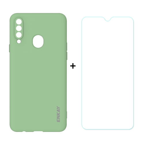 

For Samsung Galaxy A20s Hat-Prince ENKAY ENK-PC0402 2 in 1 Ultra-thin Solid Color TPU Slim Case Soft Cover + 0.26mm 9H 2.5D Tempered Glass Protector Film(Pea Green)