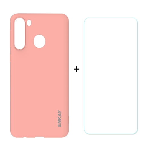 

For Samsung Galaxy A21 Hat-Prince ENKAY ENK-PC0412 2 in 1 Ultra-thin Solid Color TPU Slim Case Soft Cover + 0.26mm 9H 2.5D Tempered Glass Protector Film(Orange)