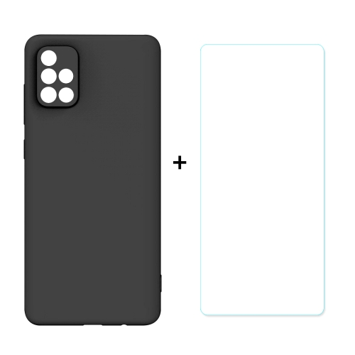 

For Samsung Galaxy A71 Hat-Prince ENKAY ENK-PC0422 2 in 1 Ultra-thin Solid Color TPU Slim Case Soft Cover + 0.26mm 9H 2.5D Tempered Glass Protector Film(Black)