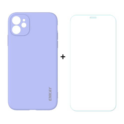 

For iPhone 11 Hat-Prince ENKAY ENK-PC0372 2 in 1 Ultra-thin Solid Color TPU Slim Case Soft Cover + 0.26mm 9H 2.5D Tempered Glass Protector Film(Purple)