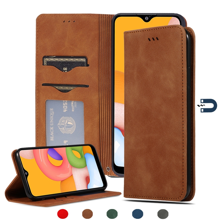 

For Samsung Galaxy A01 (EU) Retro Skin Feel Business Magnetic Horizontal Flip Leather Case(Brown)