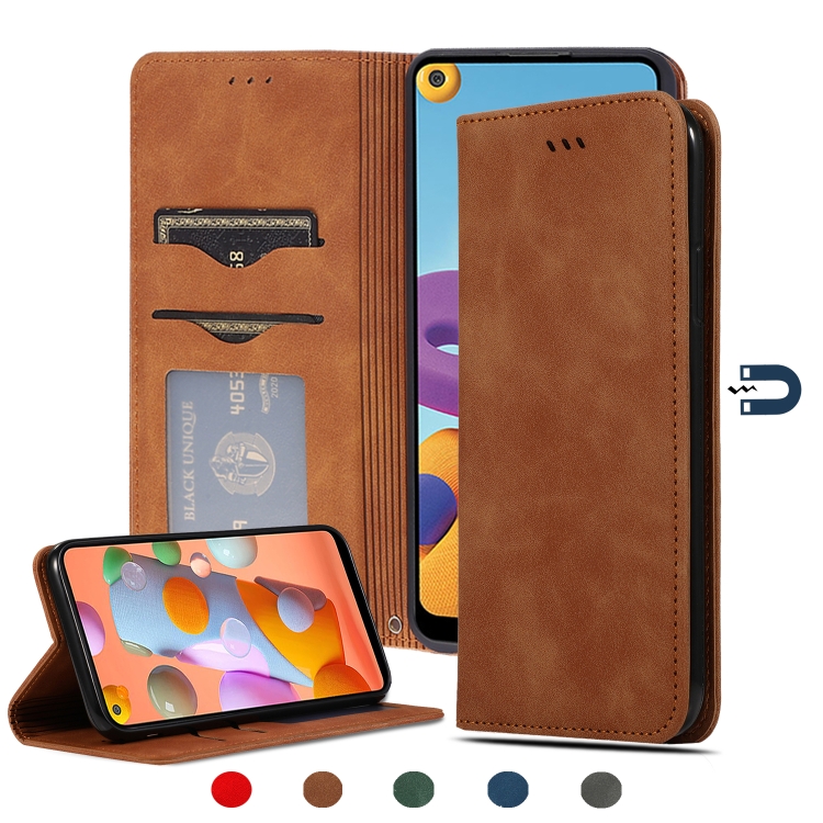 

For Samsung Galaxy A21 (EU) Retro Skin Feel Business Magnetic Horizontal Flip Leather Case(Brown)