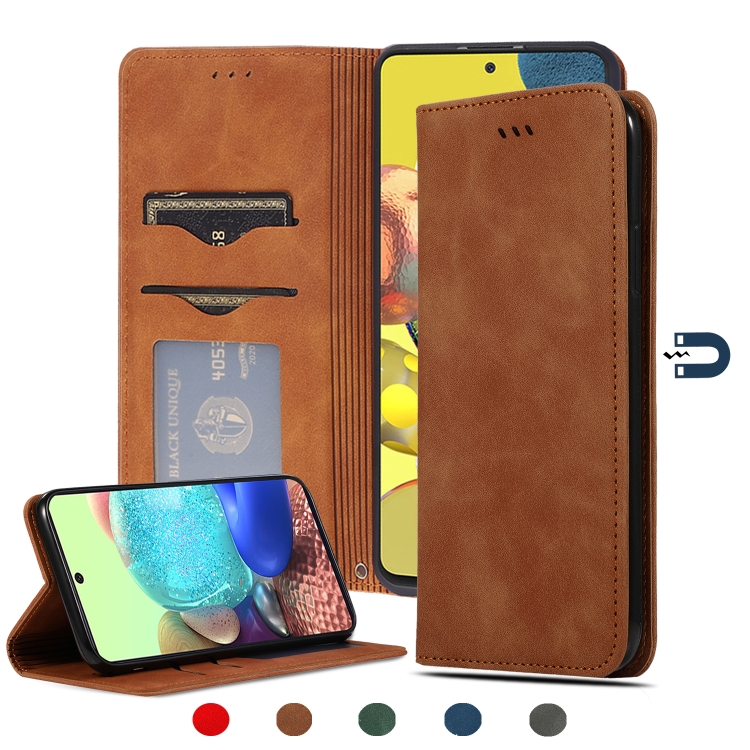 

For Samsung Galaxy A71 5G Retro Skin Feel Business Magnetic Horizontal Flip Leather Case(Brown)