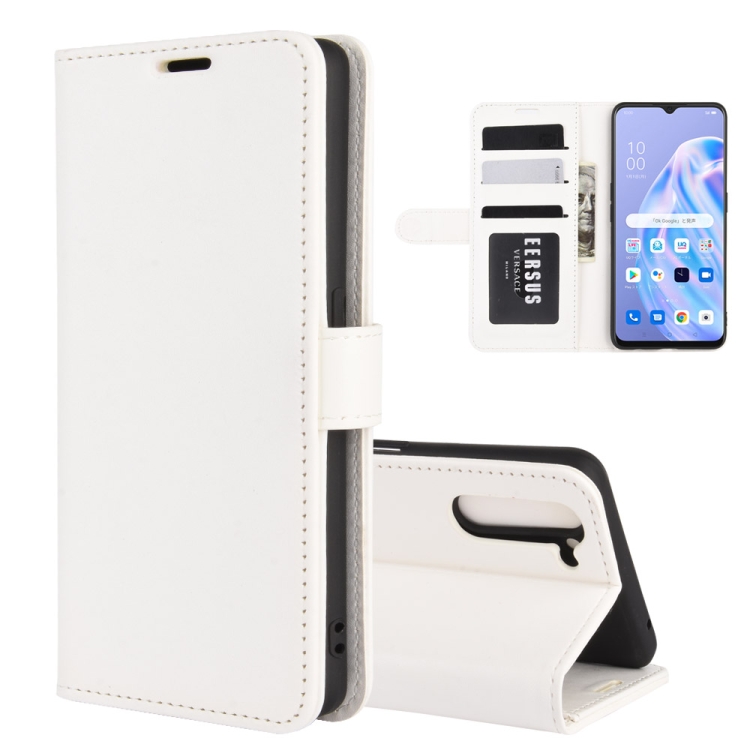 

For OPPO Reno 3A (Japanese Version) R64 Texture Single Horizontal Flip Protective Case with Holder & Card Slots & Wallet & Photo Frame(White)