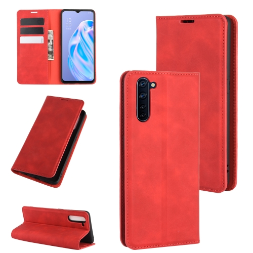 

For OPPO Reno 3A (Japanese Version) Retro-skin Business Magnetic Suction Leather Case with Holder & Card Slots & Wallet(Red)
