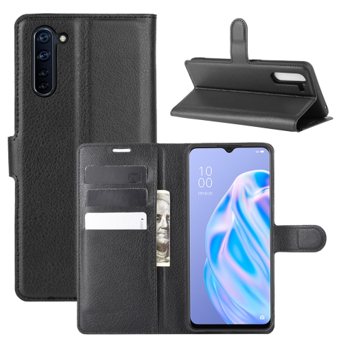 

For OPPO Reno 3A (Japanese Version) Litchi Texture Horizontal Flip Protective Case with Holder & Card Slots & Wallet(Black)