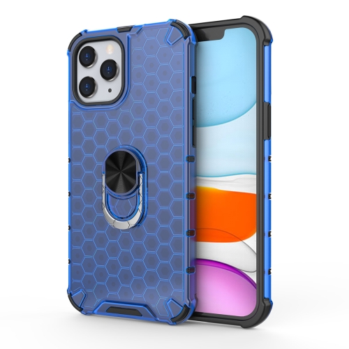 

For iPhone 12 / 12 Pro Shockproof Honeycomb PC + TPU Ring Holder Protection Case(Blue)